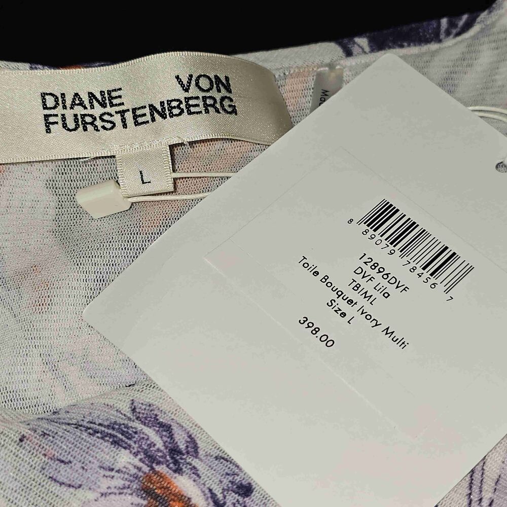 NWT Diane Von Furstenberg Toile‎ Bouquet Ivory Multi Lila Dress Large - Picture 4 of 5